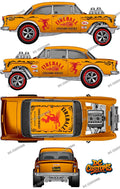 55 CHEVY GASSER (WHITE TONER) DECALS FIREBALL