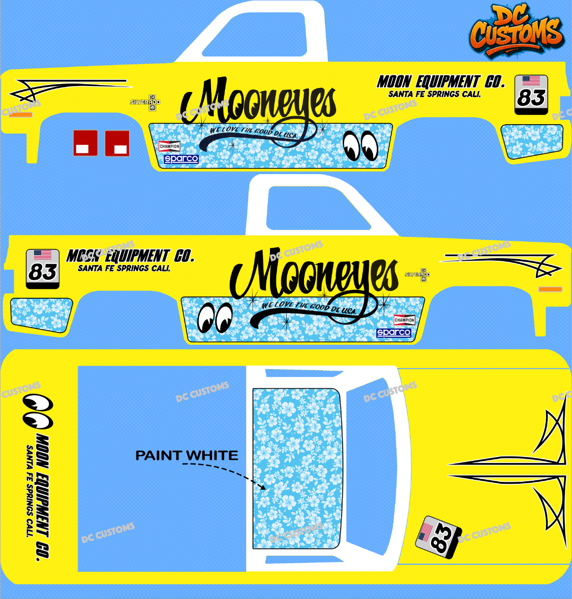 83 CHEVY SILVERADO (WHITE TONER) DECALS MOON EQUIPMENT