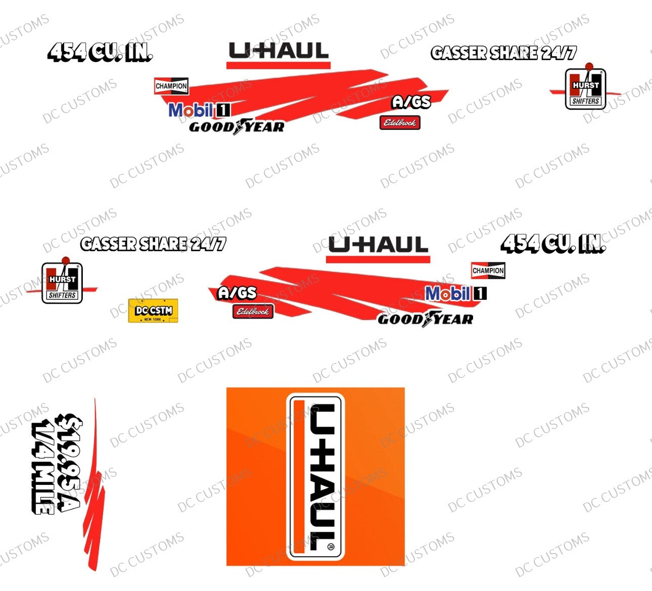 55 CHEVY GASSER (WHITE TONER) DECALS UHAUL