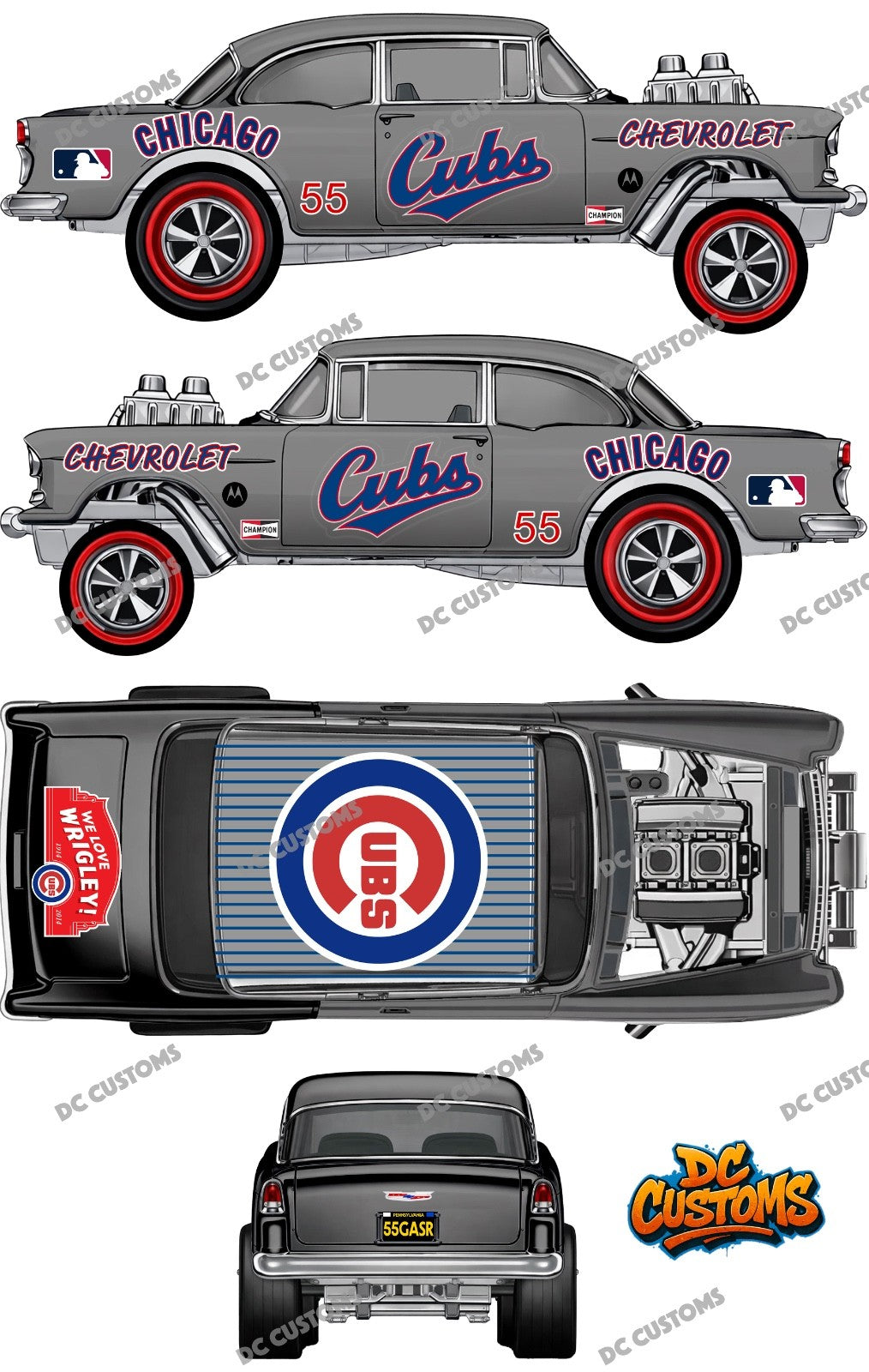 55 CHEVY GASSER (WHITE TONER) DECALS CUBS