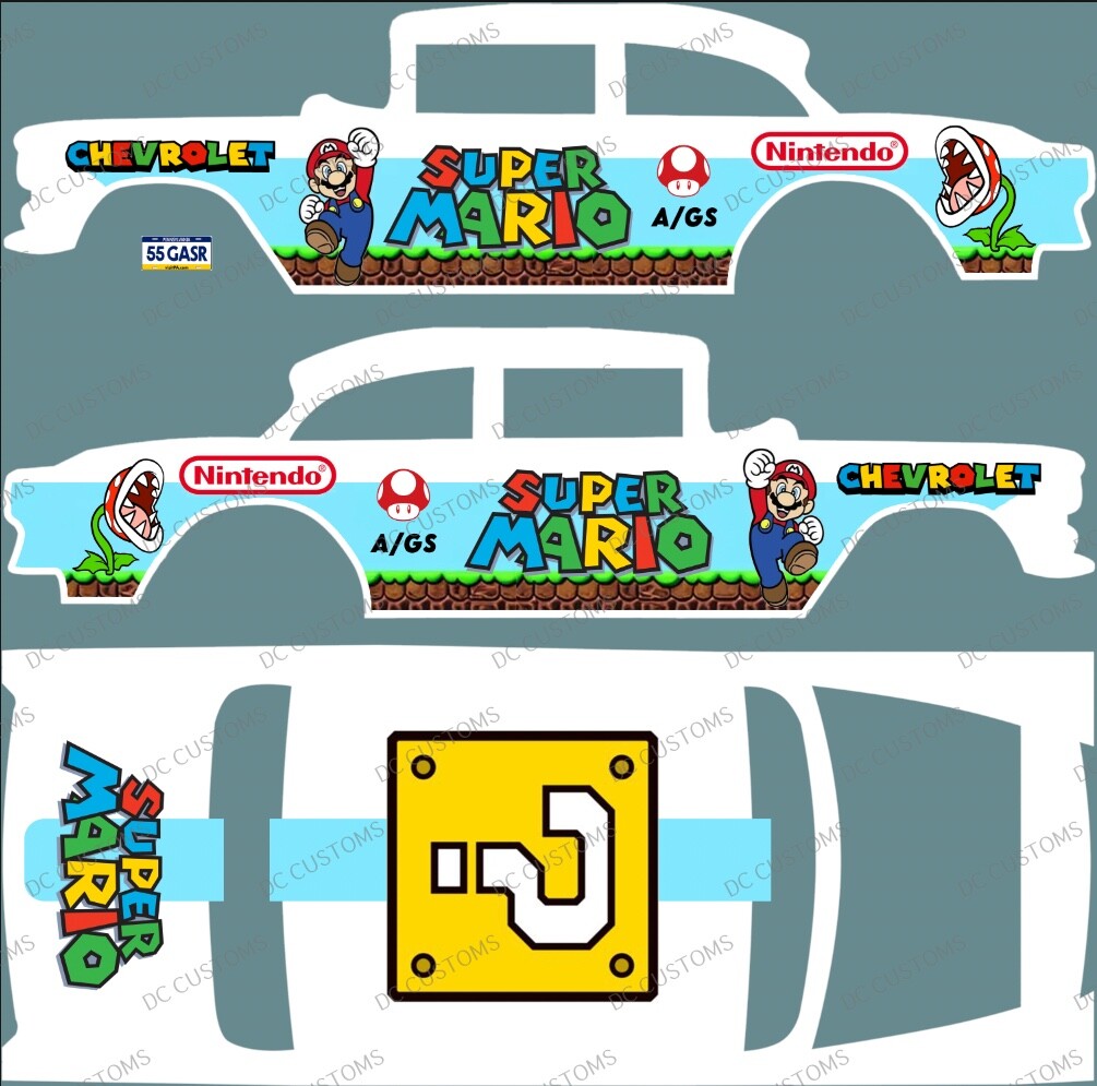 55 CHEVY GASSER (WHITE TONER) DECALS SUPER MARIO