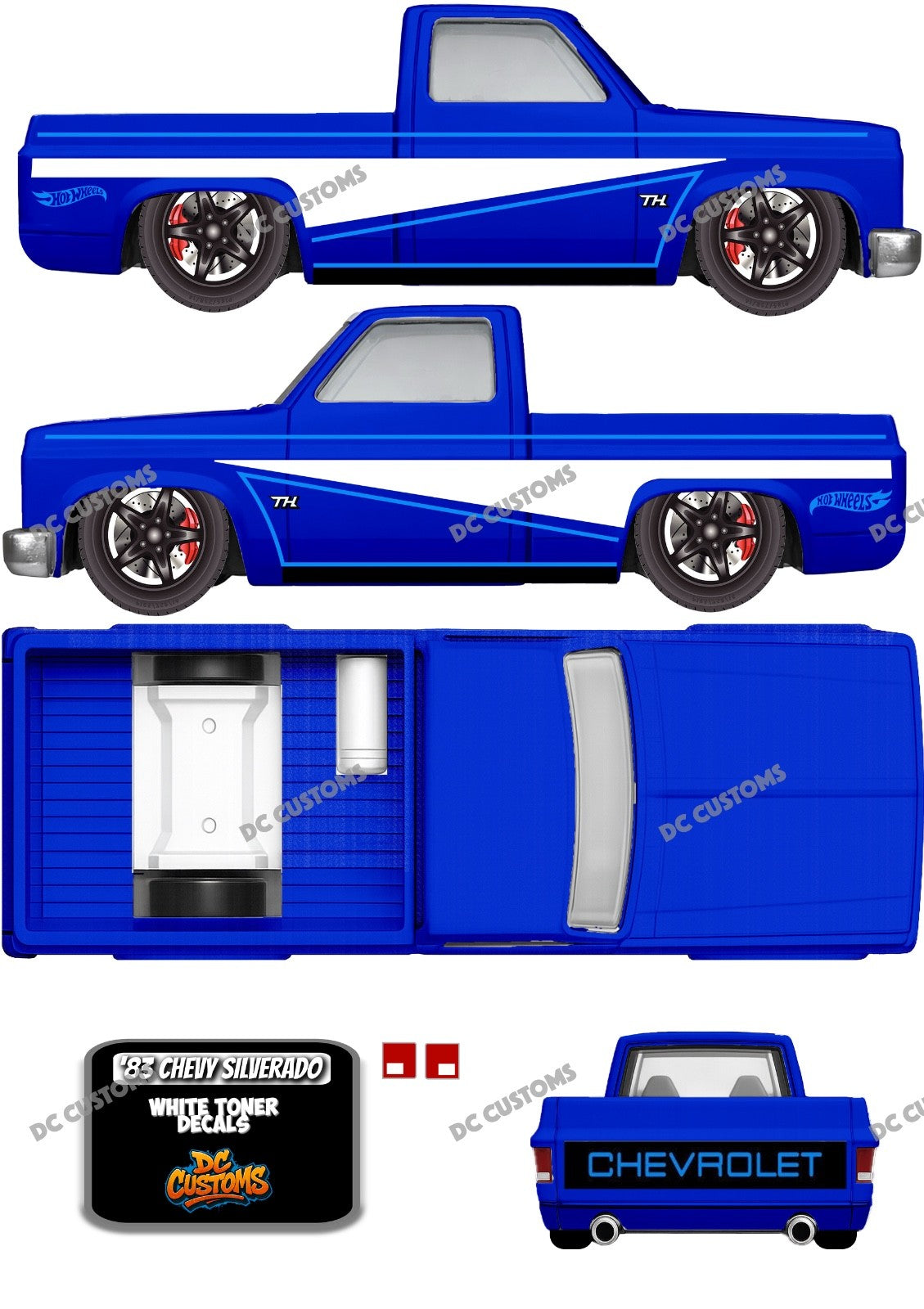 83 CHEVY SILVERADO (WHITE TONER) DECALS '24 BLUE STH