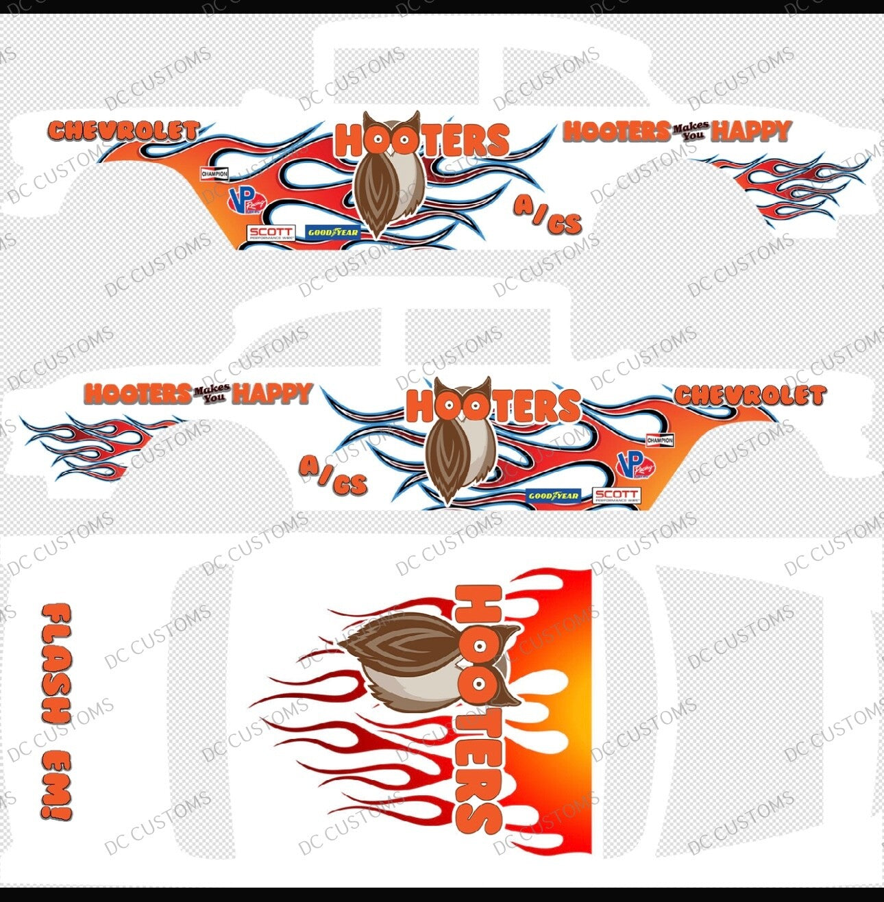 55 CHEVY GASSER (WHITE TONER) DECALS HOOTERS