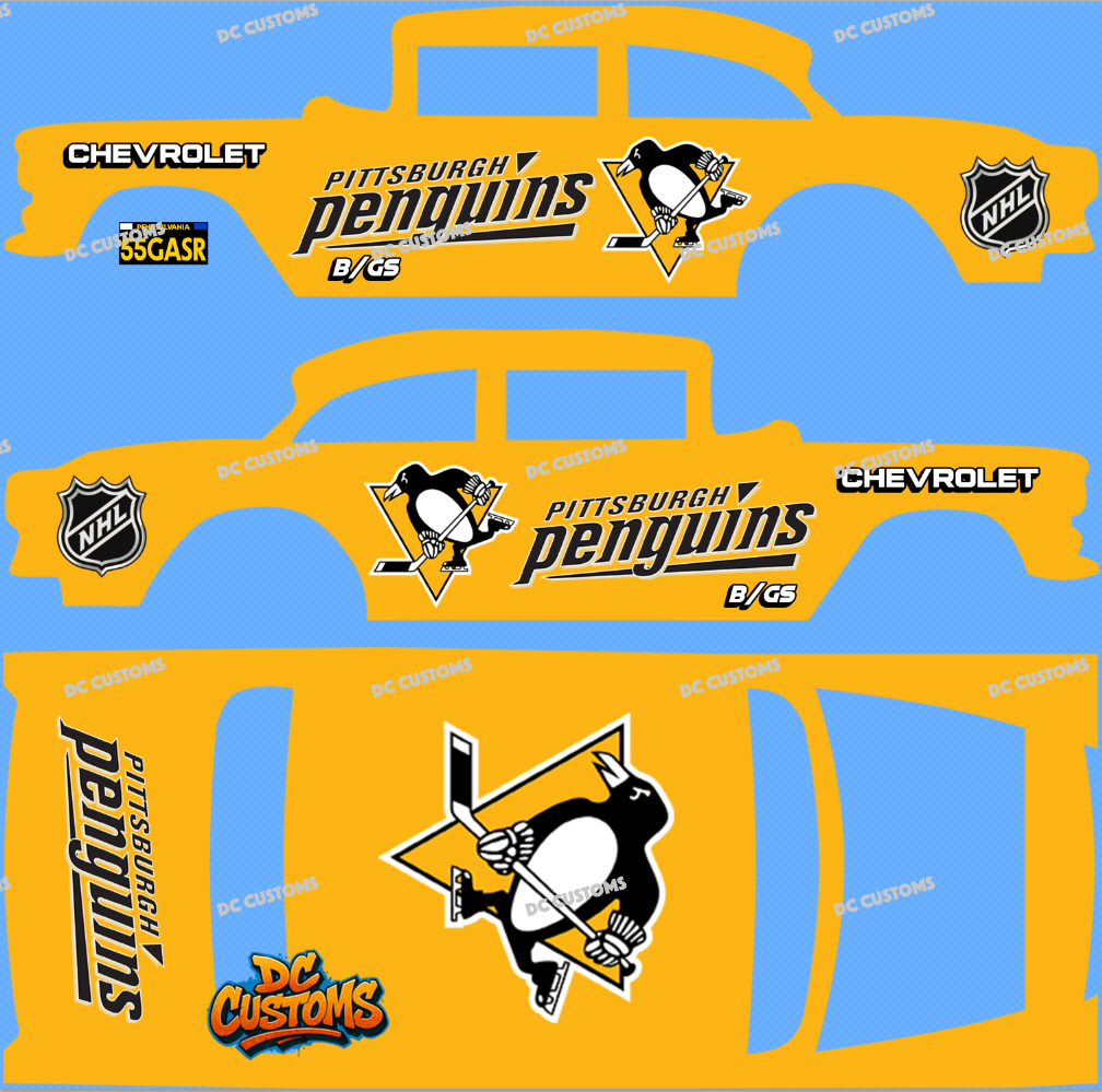 55 CHEVY GASSER (WHITE TONER) DECALS PENGUINS