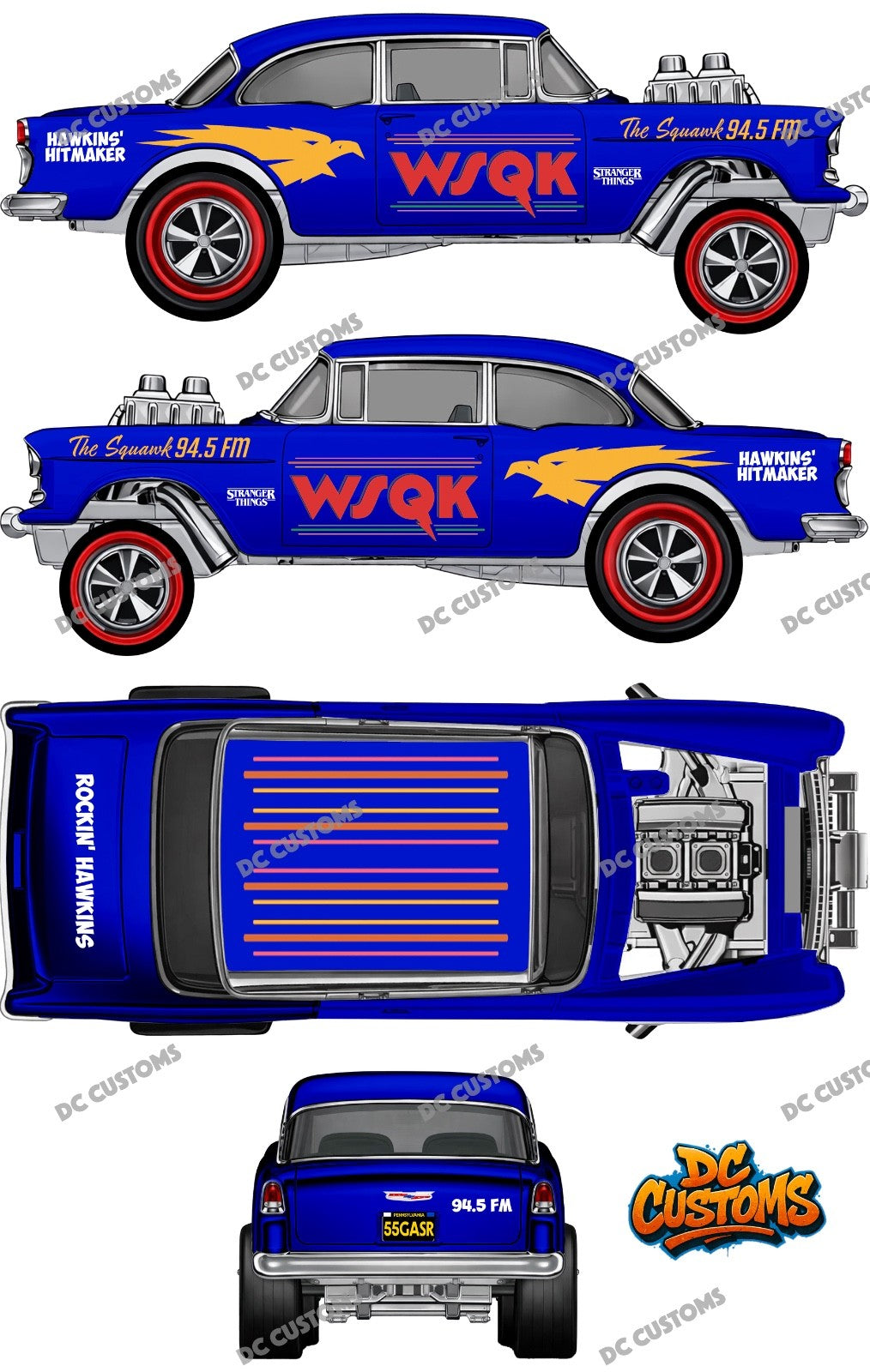 55 CHEVY GASSER (WHITE TONER) DECALS WSQK