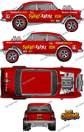 55 CHEVY GASSER (WHITE TONER) DECALS SHAKE RATTLE RUN