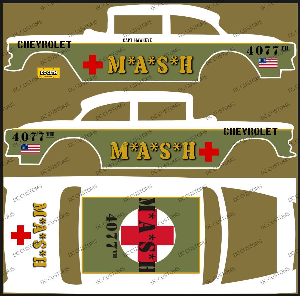 55 CHEVY GASSER (WHITE TONER) DECALS MASH