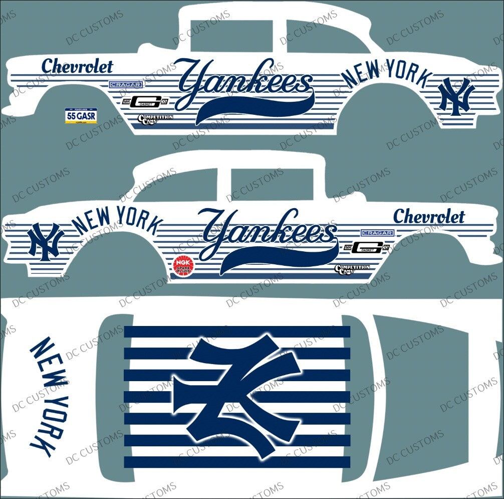 55 CHEVY GASSER (WHITE TONER) DECALS YANKEES