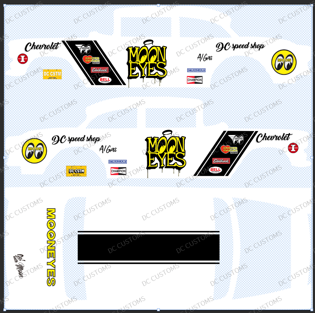55 CHEVY GASSER (WHITE TONER) DECALS M00NEYES V3