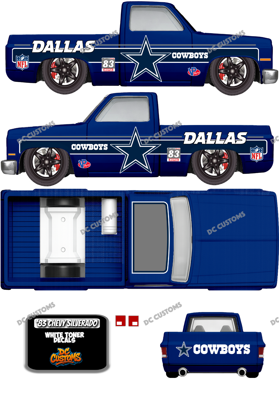 83 CHEVY SILVERADO (WHITE TONER) DECALS DALLAS C0WB0YS