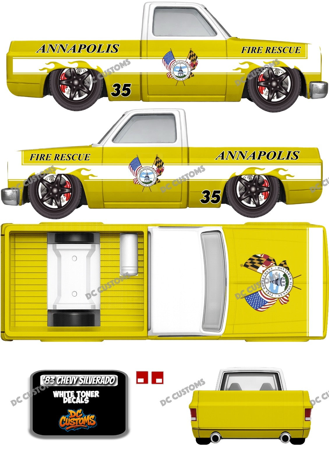 83 CHEVY SILVERADO (WHITE TONER) DECALS FIRE ROD