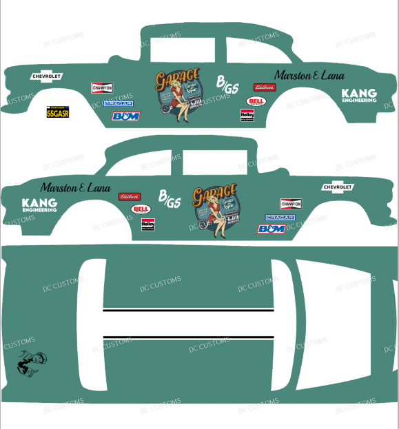 55 CHEVY GASSER (WHITE TONER) DECALS VINTAGE GARAGE
