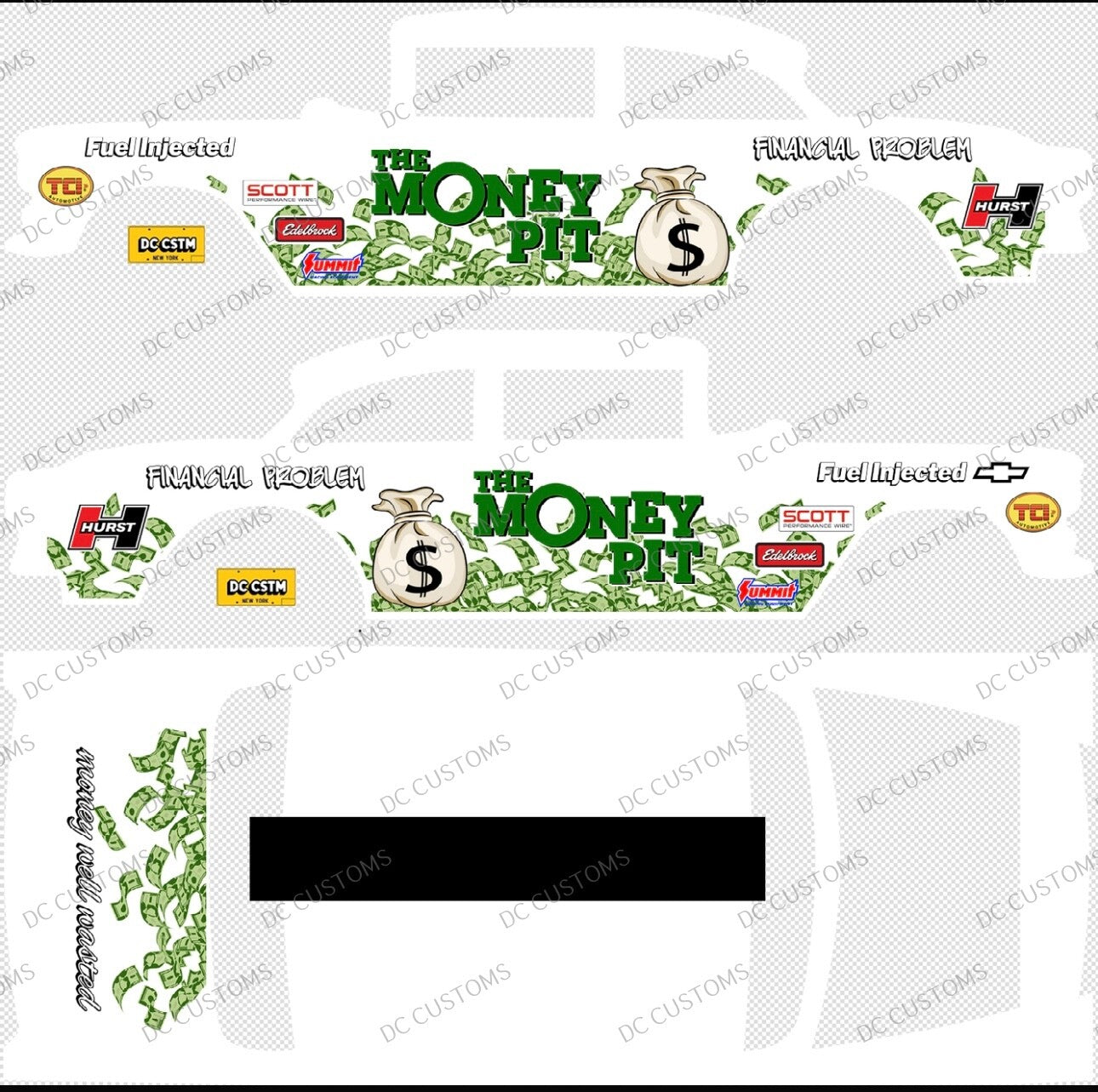 55 CHEVY GASSER (WHITE TONER) DECALS MONEY PIT