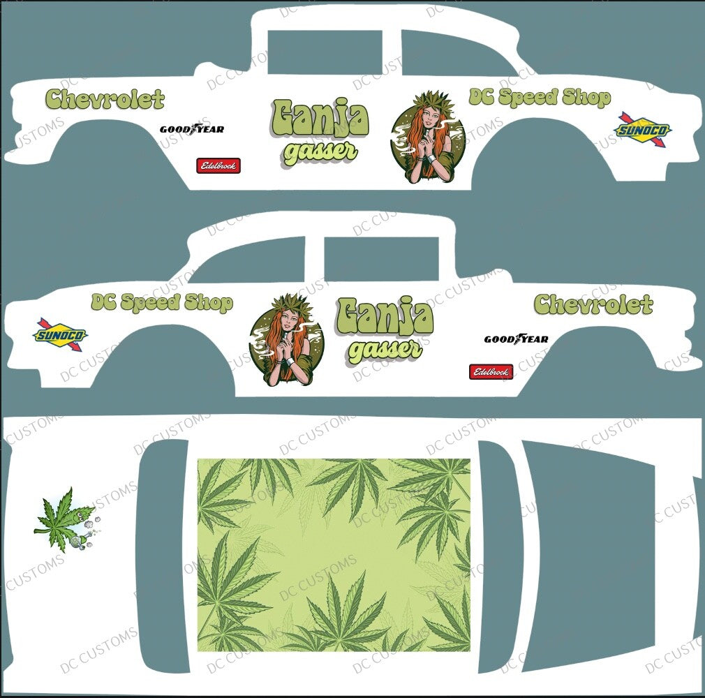 55 CHEVY GASSER (WHITE TONER) DECALS GANJA GASSER
