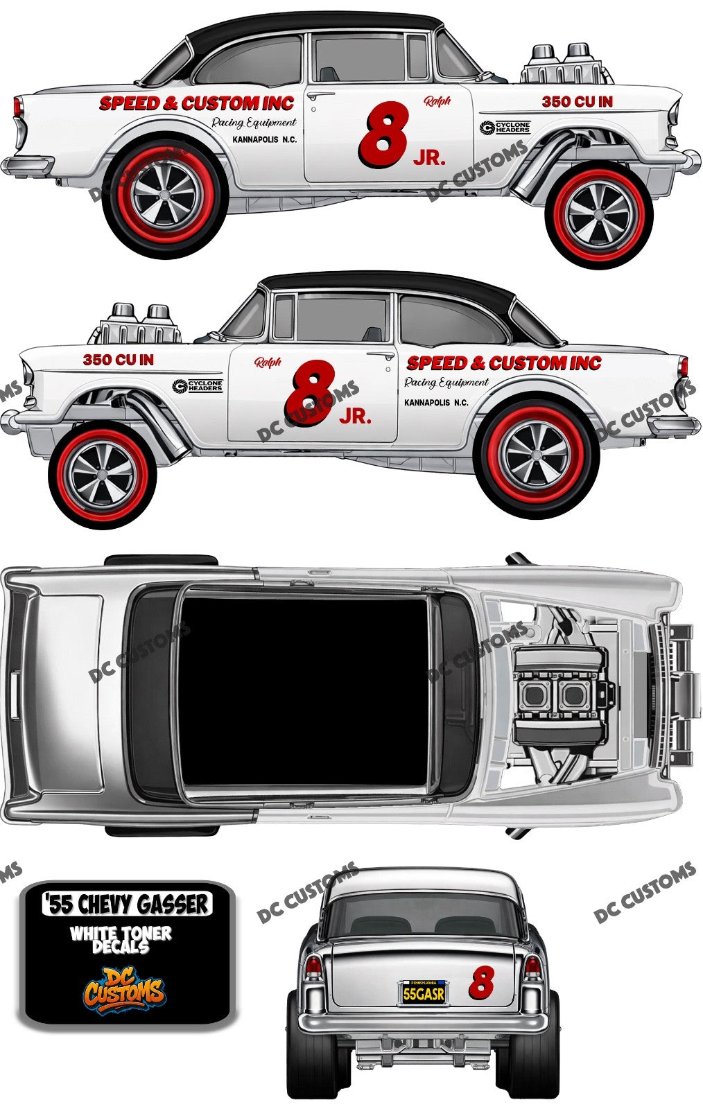 55 CHEVY GASSER (WHITE TONER) DECALS RALPH EARNHARDT 8