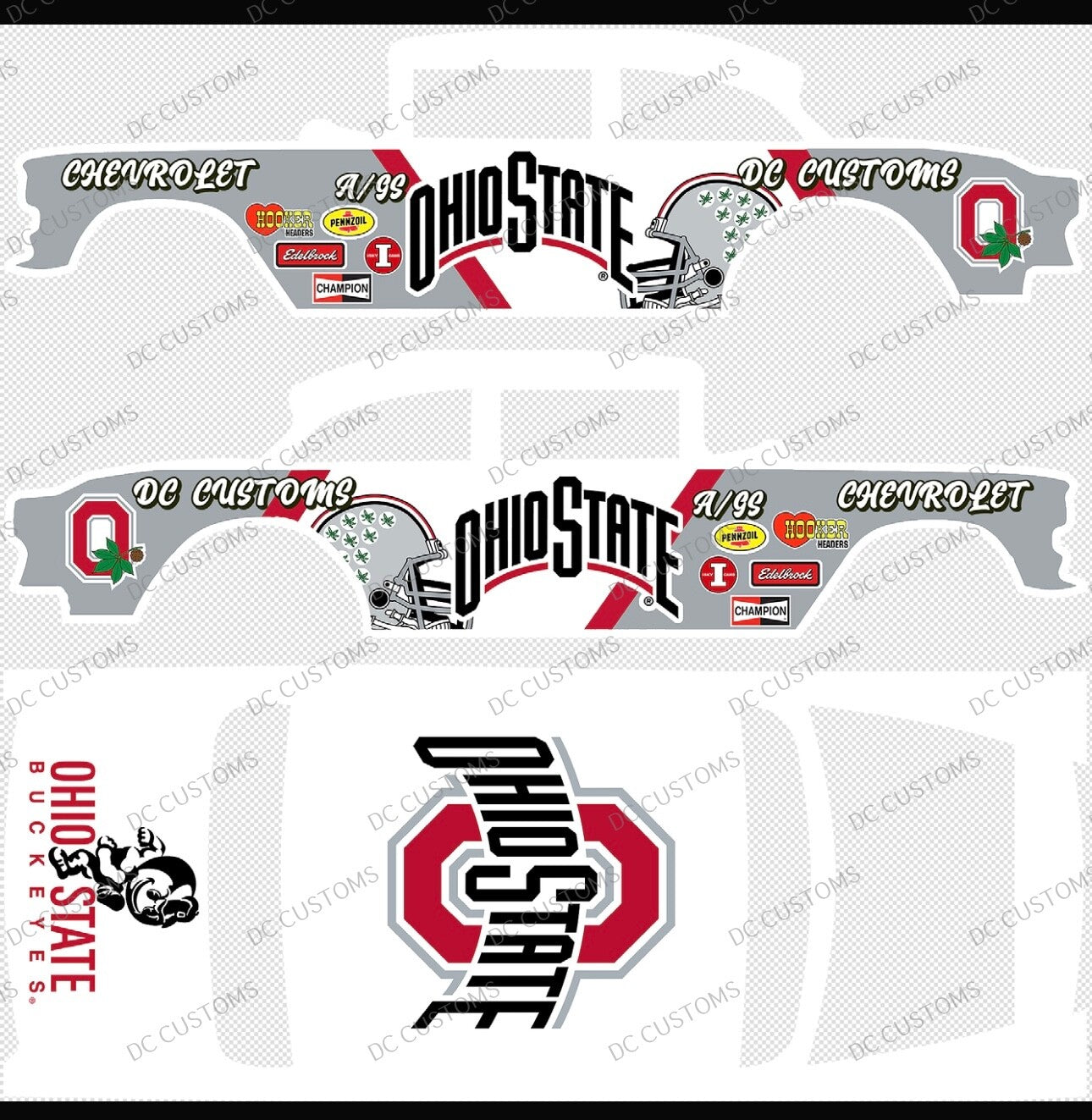 55 CHEVY GASSER (WHITE TONER) DECALS OHIO STATE