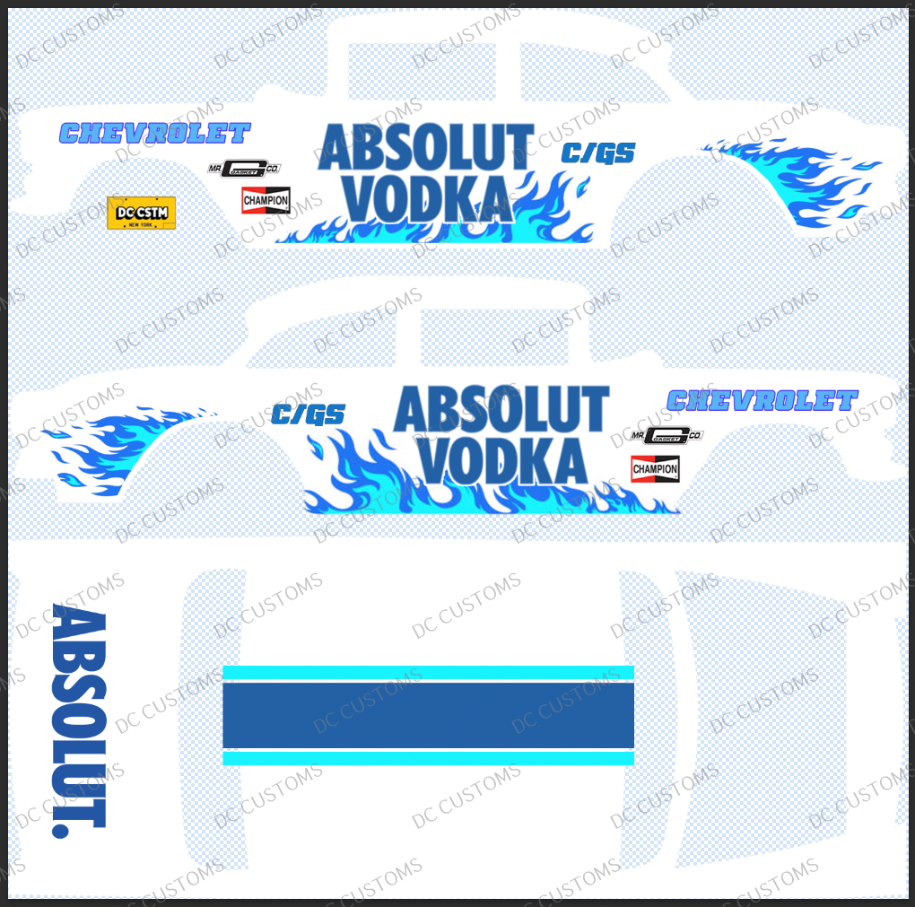 55 CHEVY GASSER (WHITE TONER) DECALS ABSOLUT