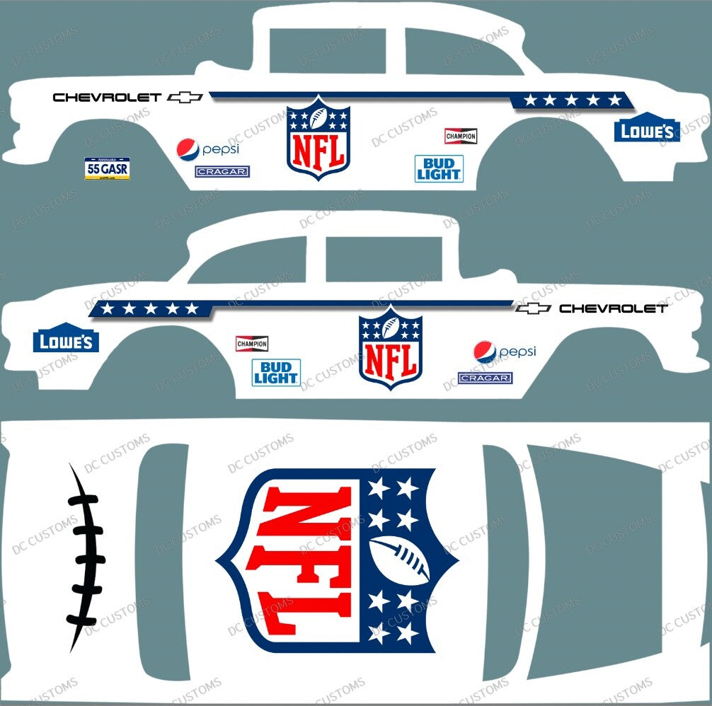 55 CHEVY GASSER (WHITE TONER) DECALS NFL