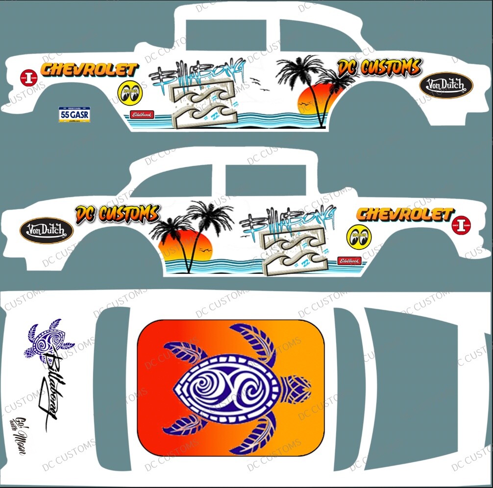 55 CHEVY GASSER (WHITE TONER) DECALS BILLABONG