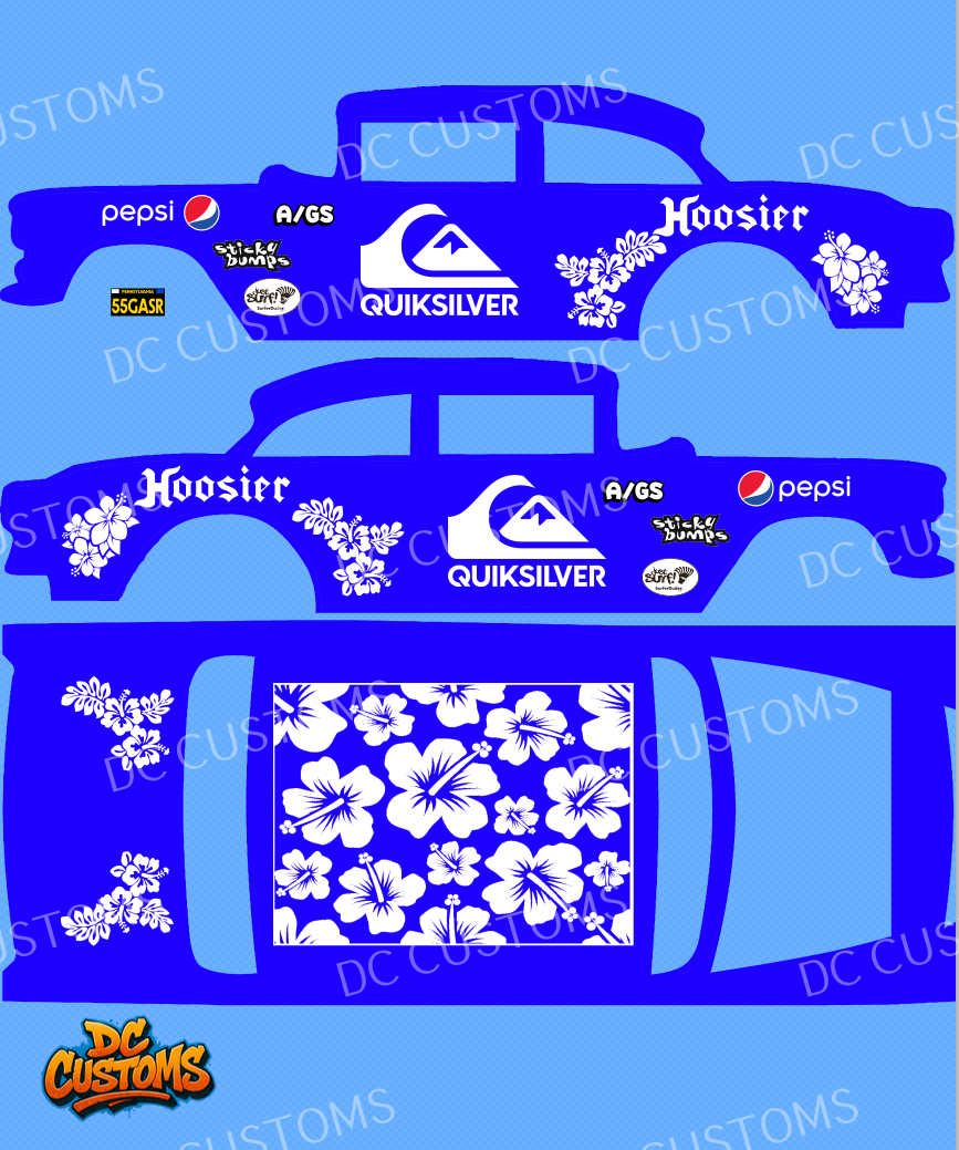 55 CHEVY GASSER (WHITE TONER) DECALS QUICKSILVER