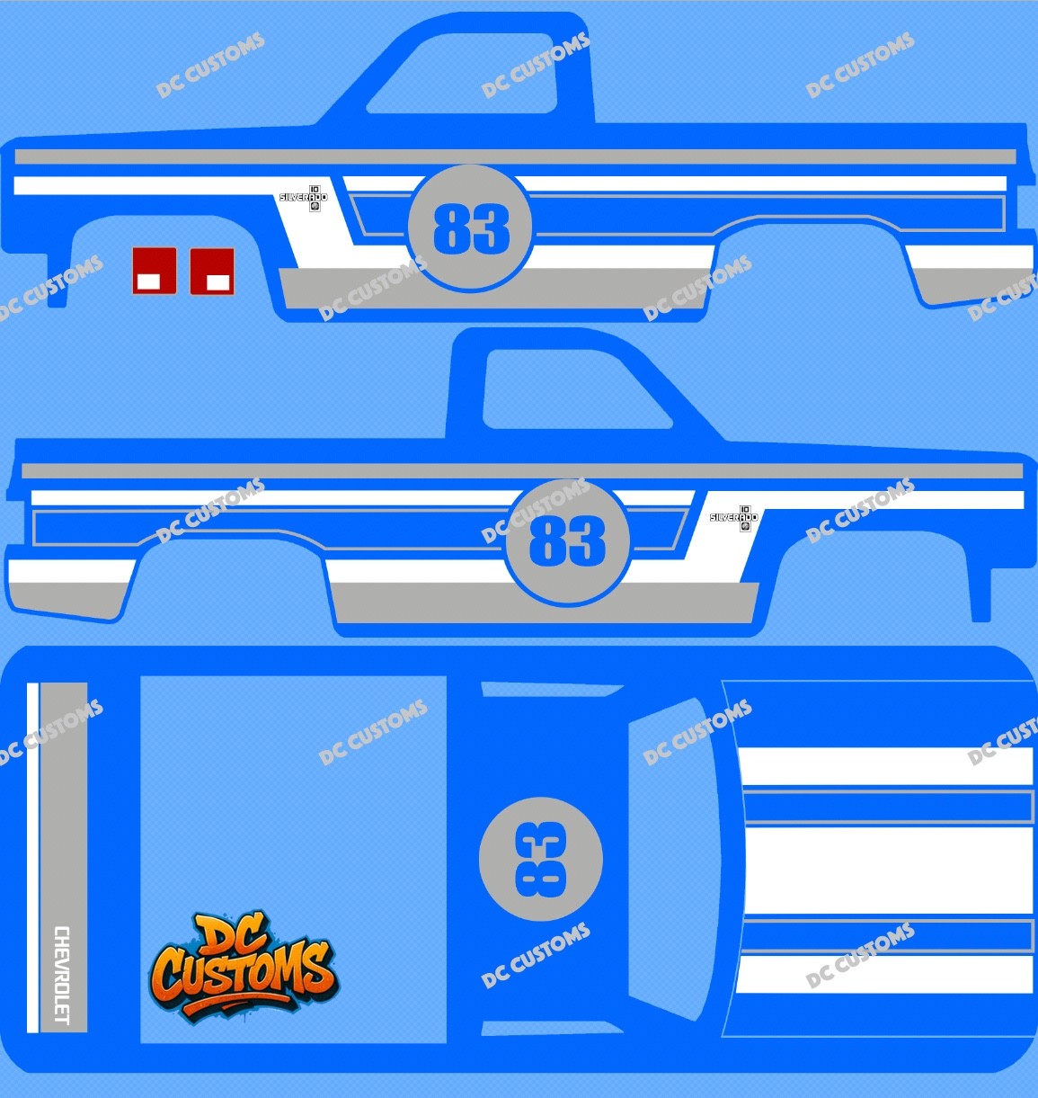 83 CHEVY SILVERADO (WHITE TONER) DECALS K1