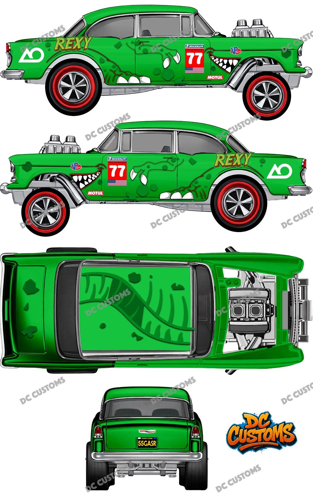 55 CHEVY GASSER (WHITE TONER) DECALS REXY