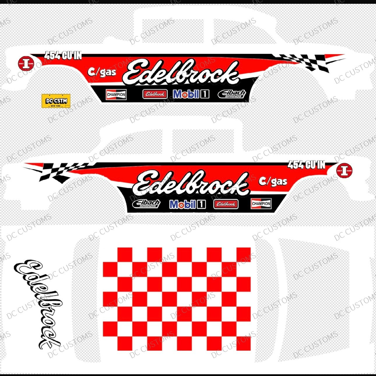 55 CHEVY GASSER (WHITE TONER) DECALS EDELBROCK
