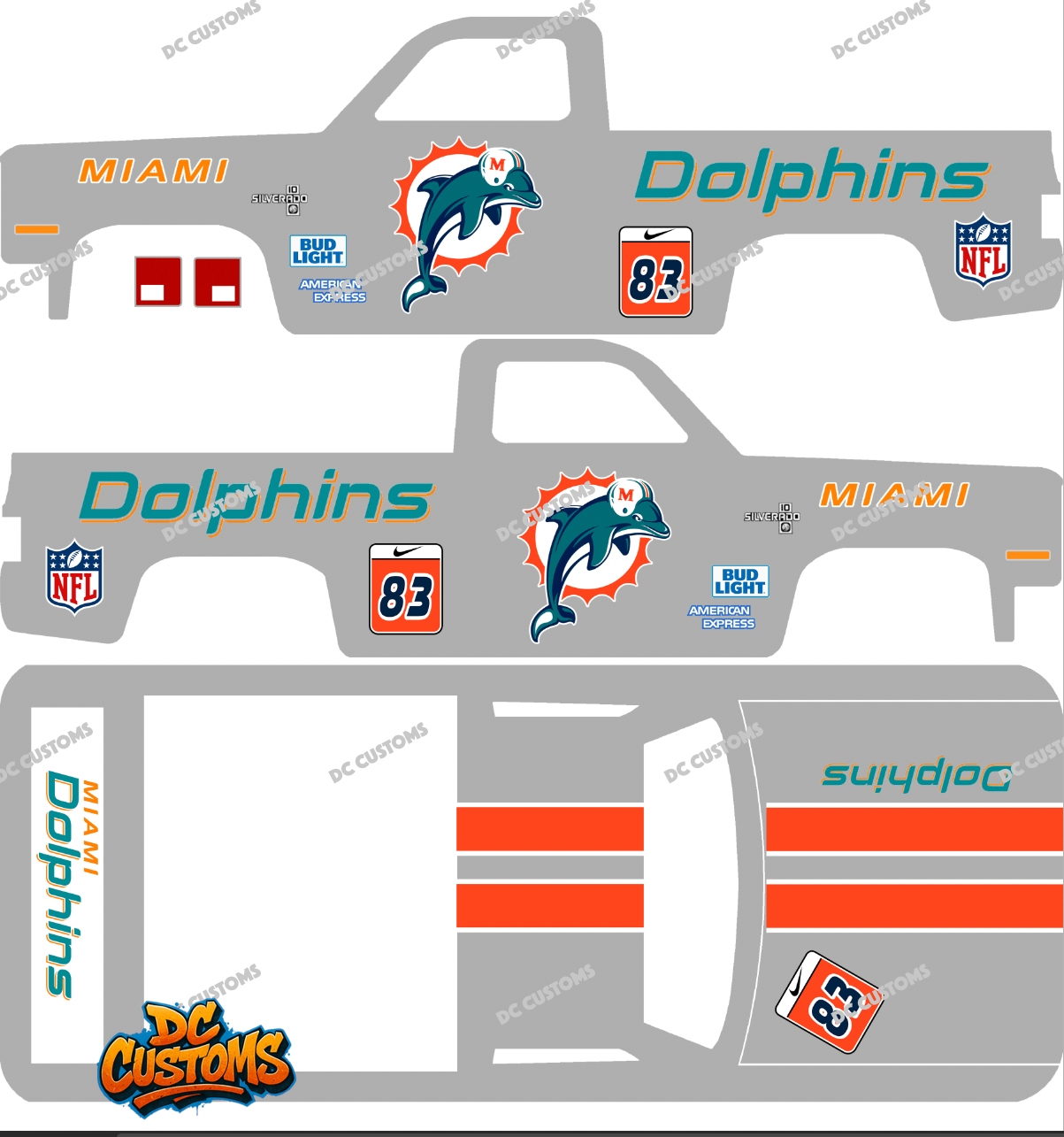 83 CHEVY SILVERADO (WHITE TONER) DECALS DOLPHINS
