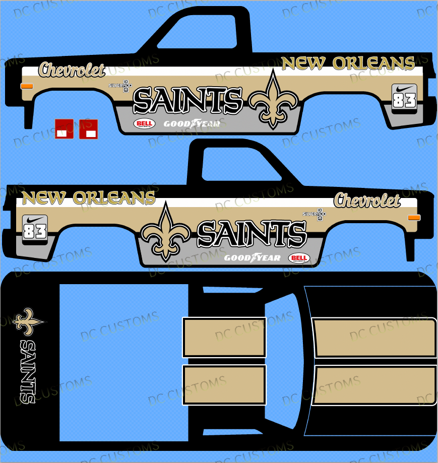 83 CHEVY SILVERADO (WHITE TONER) DECALS NEW 0RLEANS SAINTS