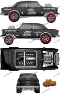 55 CHEVY GASSER (WHITE TONER) DECALS HIGH ROLLER