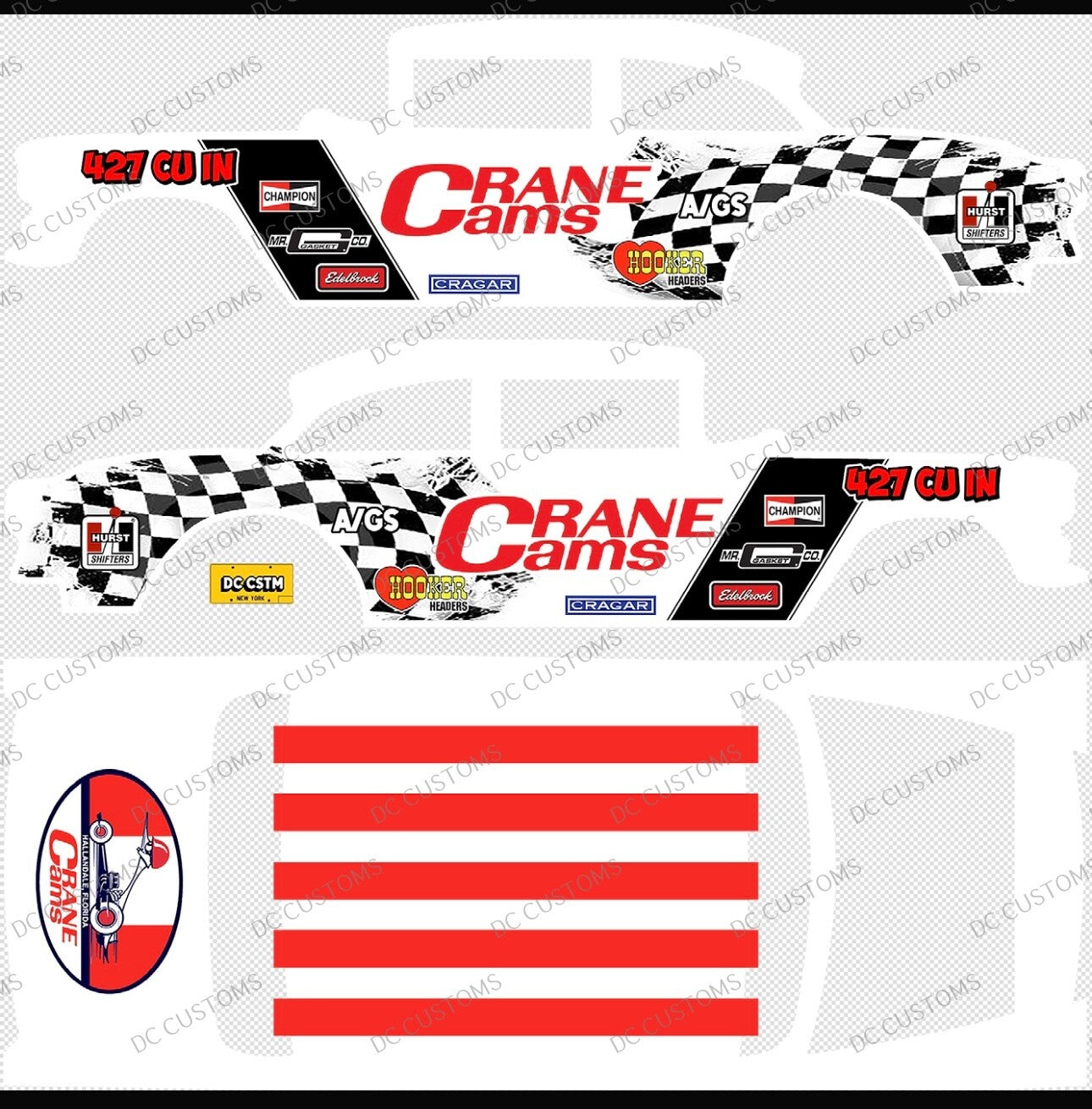 55 CHEVY GASSER (WHITE TONER) DECALS CRANE CAMS
