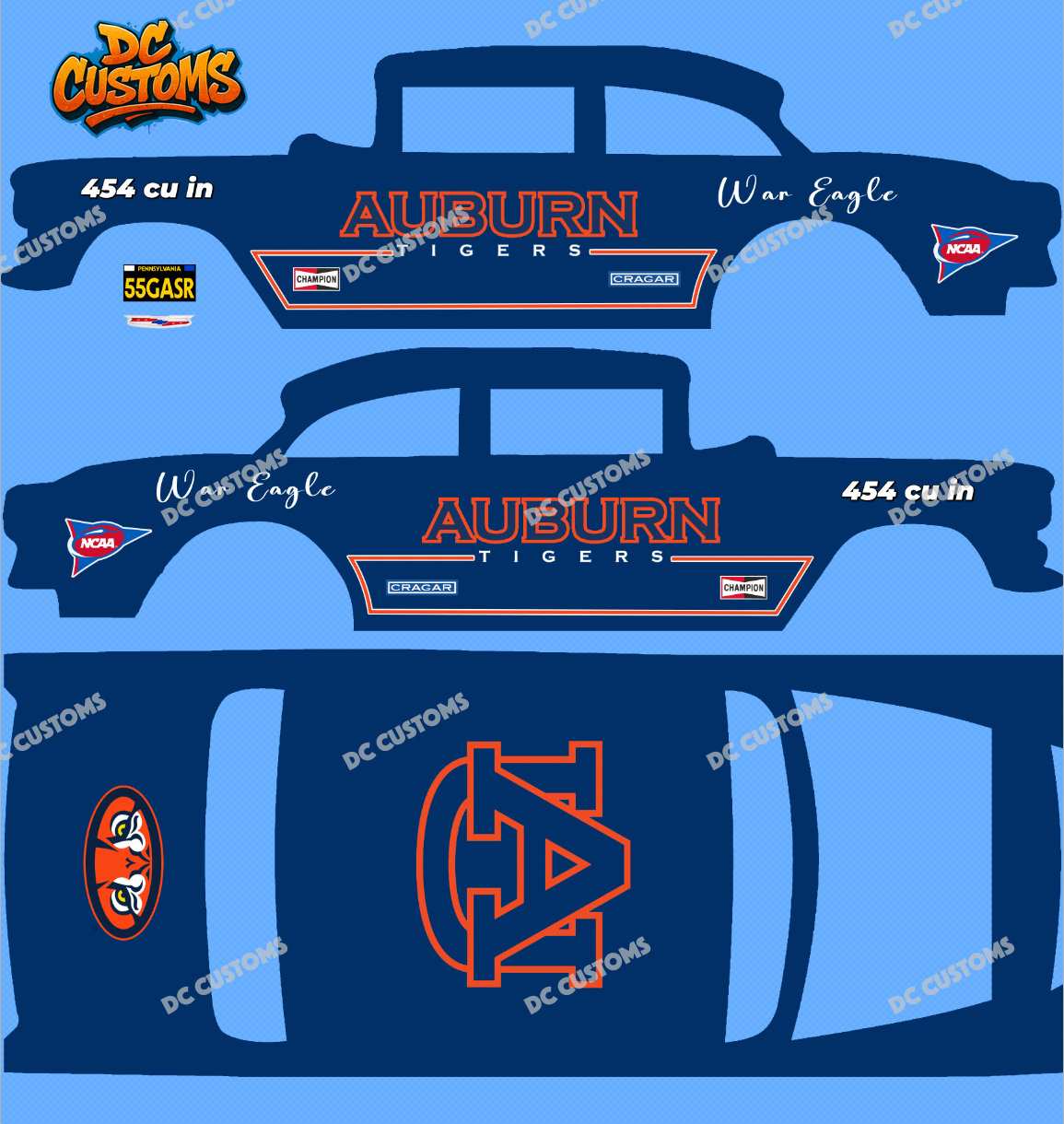 55 CHEVY GASSER (WHITE TONER) DECALS AUBURN