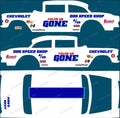 55 CHEVY GASSER (WHITE TONER) DECALS COLOR ME GONE