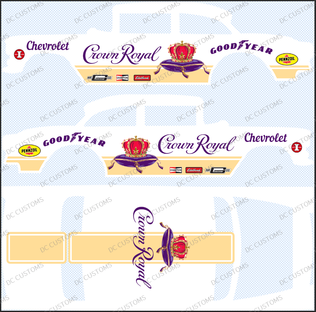 55 CHEVY GASSER (WHITE TONER) DECALS CR0WN R0YAL