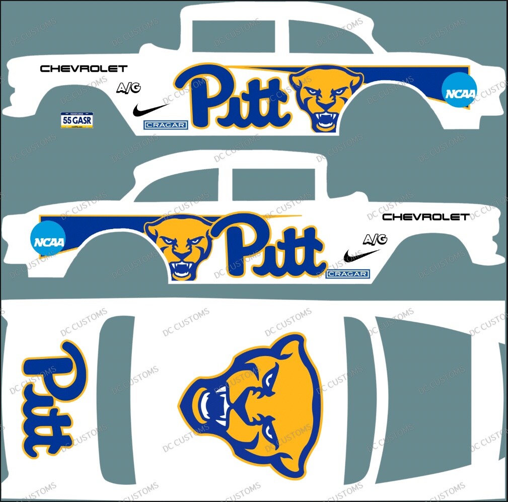 55 CHEVY GASSER (WHITE TONER) DECALS PITT PANTHERS