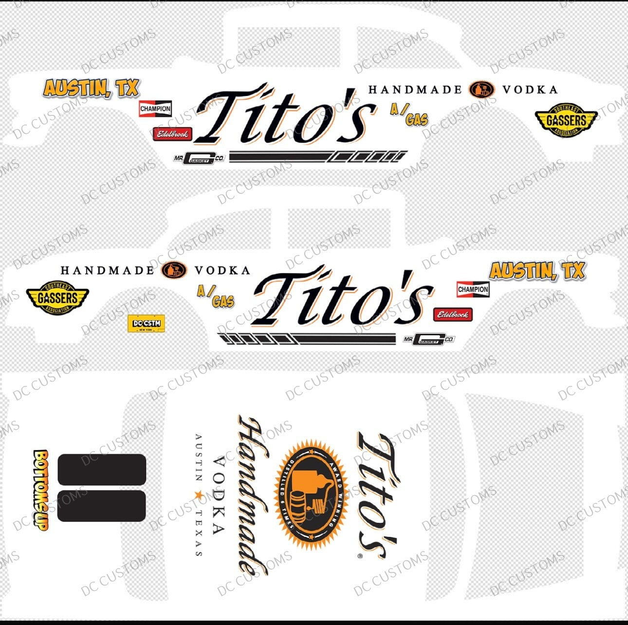 55 CHEVY GASSER (WHITE TONER) DECALS TIT0S
