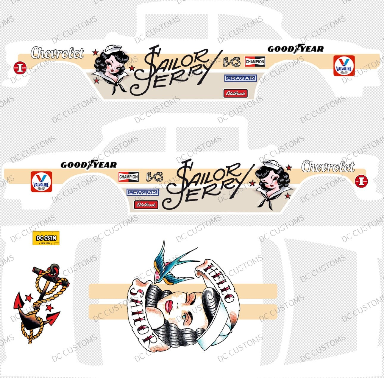 55 CHEVY GASSER (WHITE TONER) DECALS SAILOR JERRY