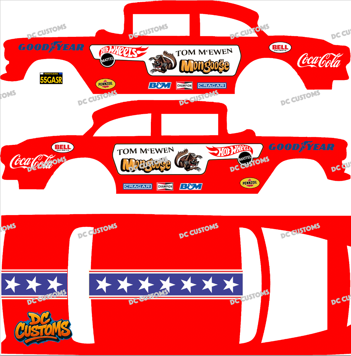 55 CHEVY GASSER (WHITE TONER) DECALS MONGOOSE