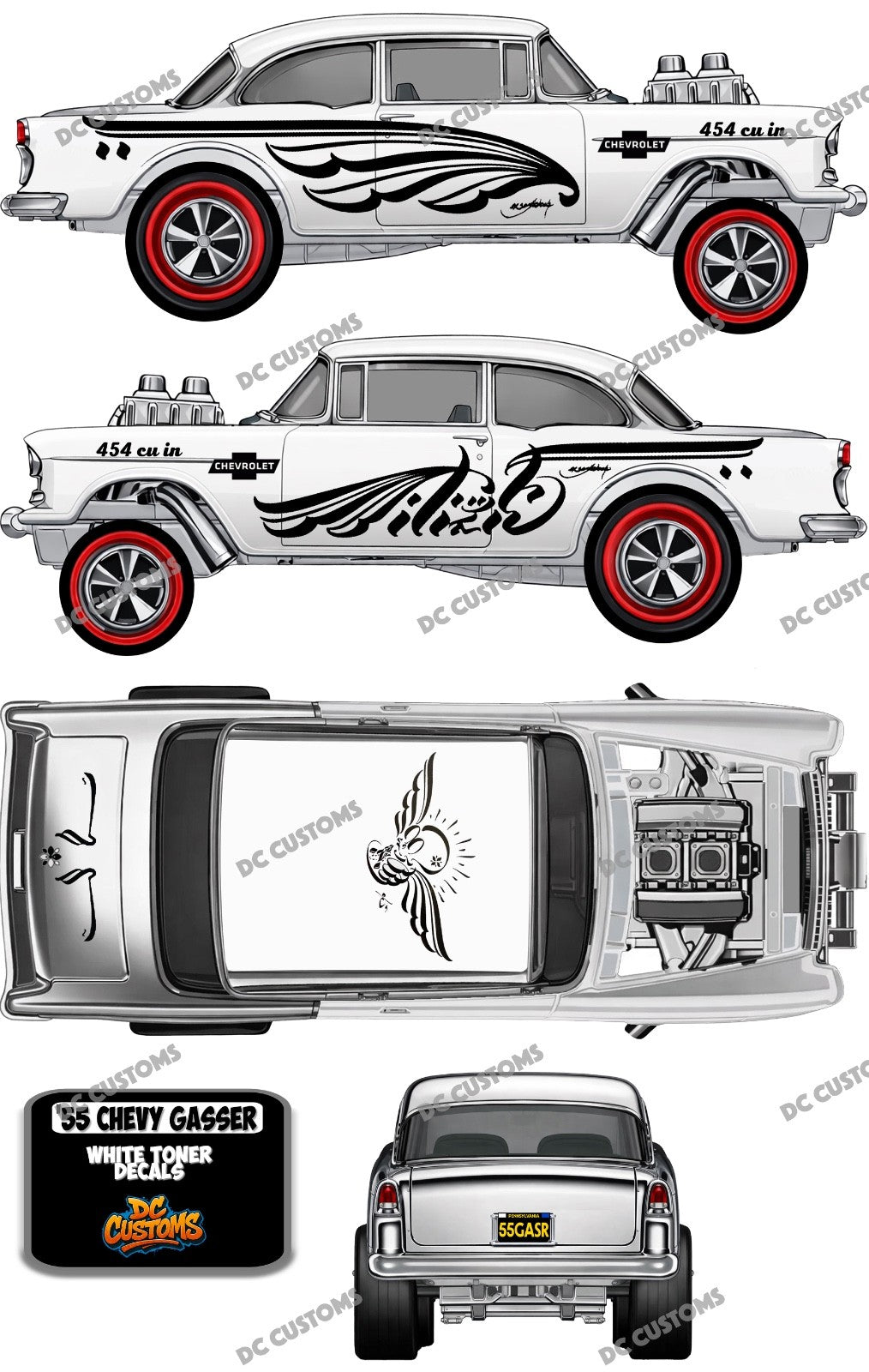 55 CHEVY GASSER (WHITE TONER) DECALS JAPAN CONVENTION STYLE