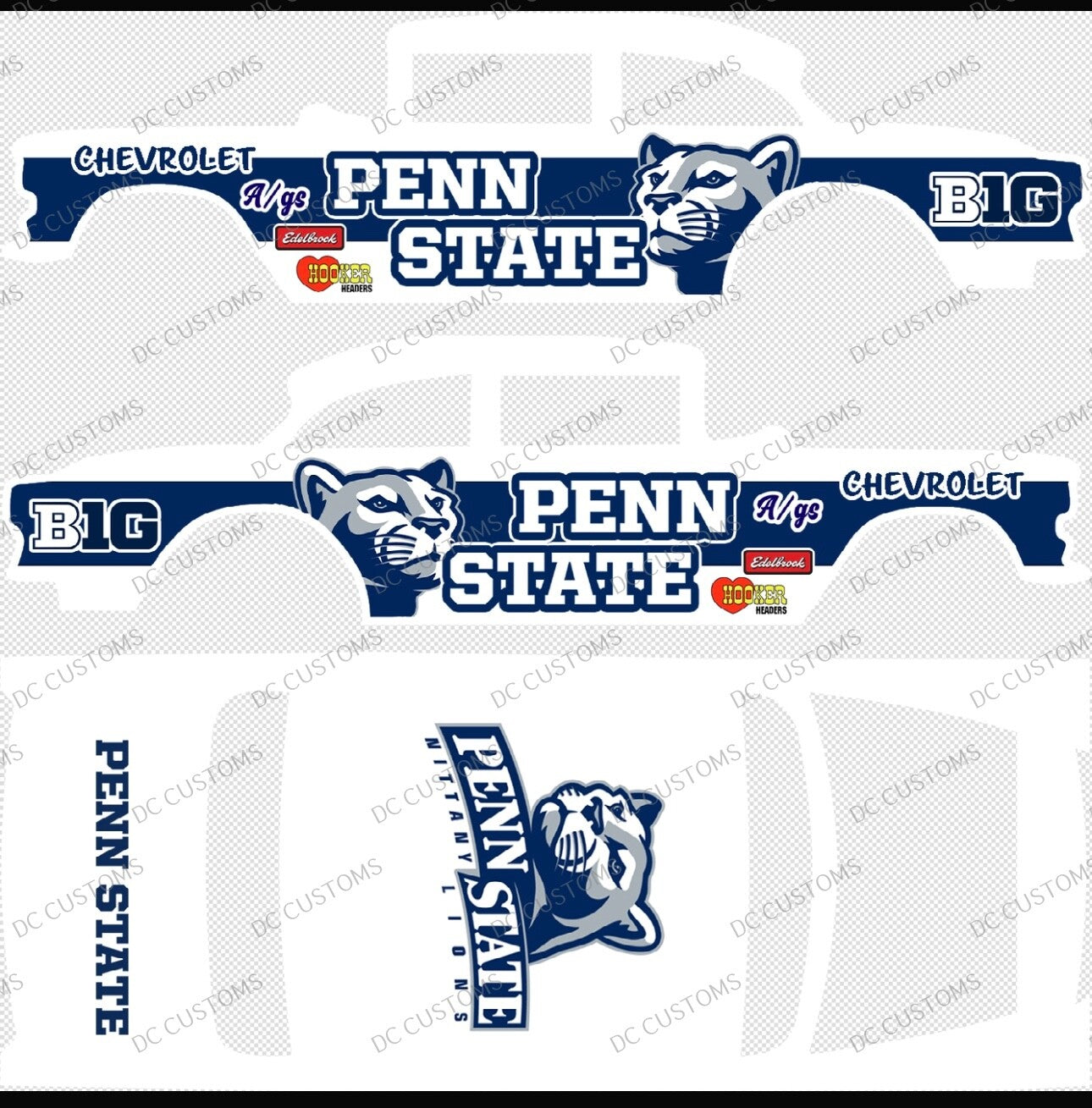 55 CHEVY GASSER (WHITE TONER) DECALS PENN STATE