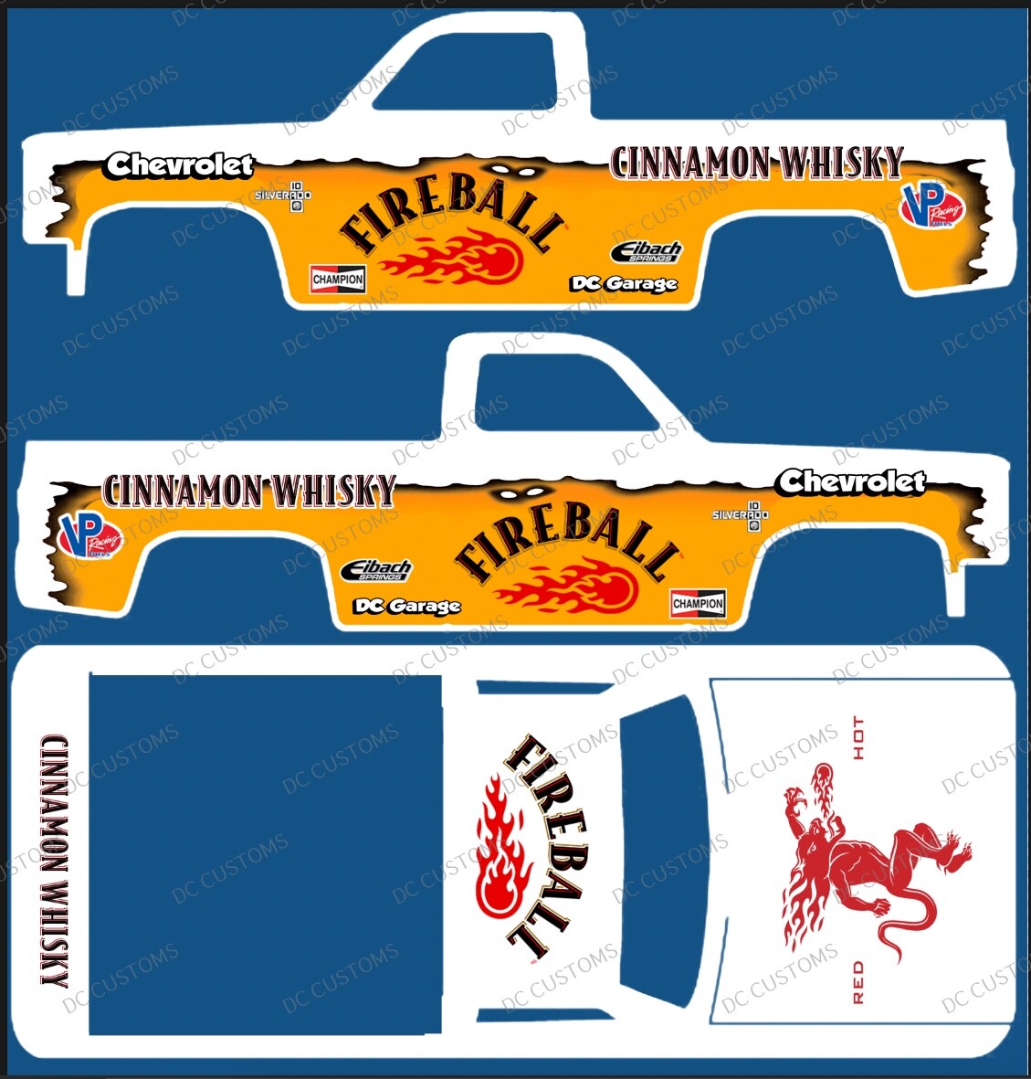 83 CHEVY SILVERADO (WHITE TONER) DECALS FIREBALL