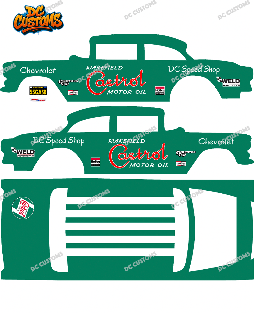 55 CHEVY GASSER (WHITE TONER) DECALS VINTAGE CASTROL