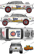 55 CHEVY GASSER (WHITE TONER) DECALS MILLER LITE