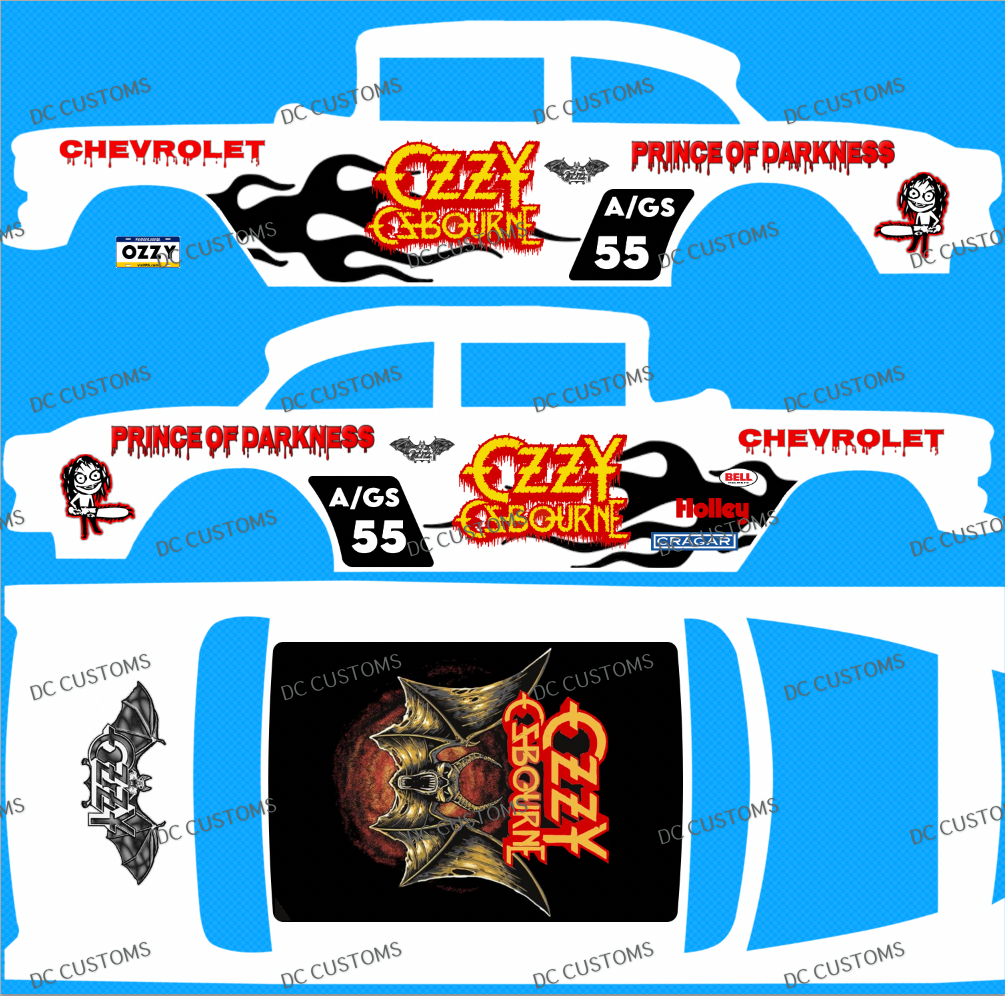 55 CHEVY GASSER (WHITE TONER) DECALS OZZY