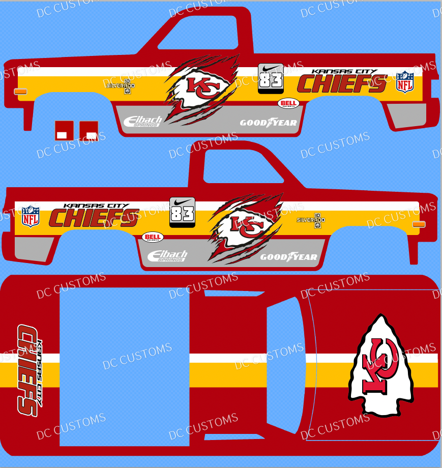 83 CHEVY SILVERADO (WHITE TONER) DECALS KANSAS CITY CHIEFS