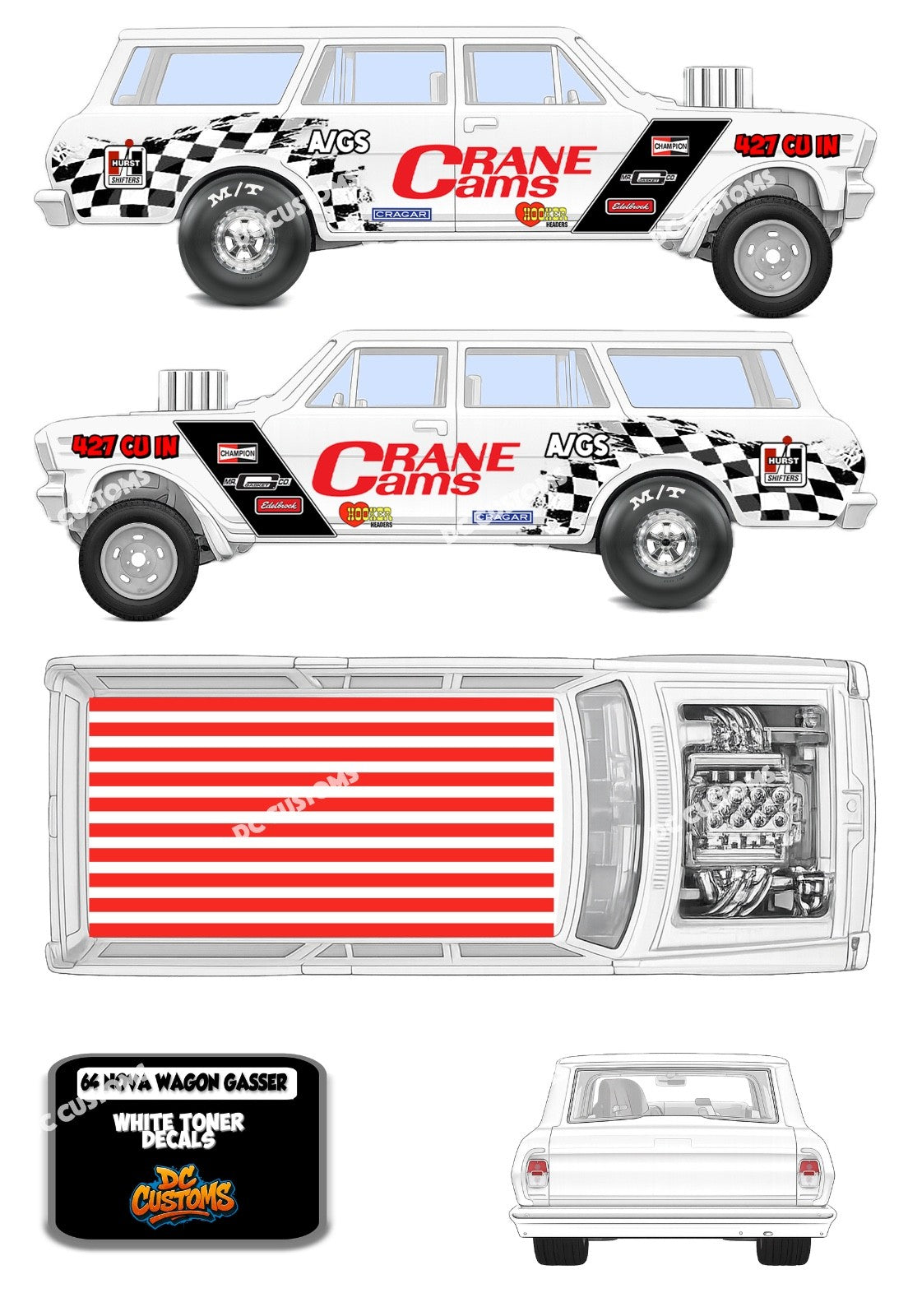 64 NOVA WAGON GASSER (WHITE TONER) DECALS CRANE CAMS