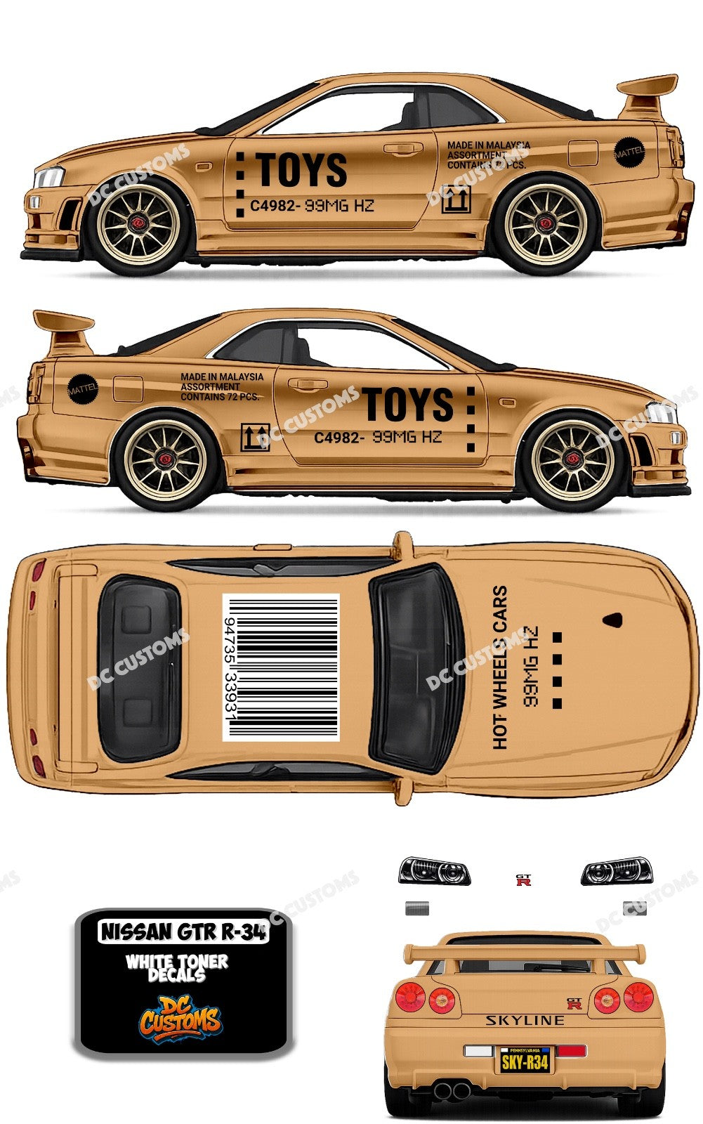 NISSAN SKYLINE R-34 (WHITE TONER) DECALS CASE THEME
