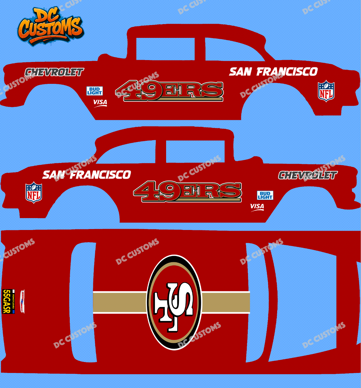 55 CHEVY GASSER (WHITE TONER) DECALS SAN FRANCISCO