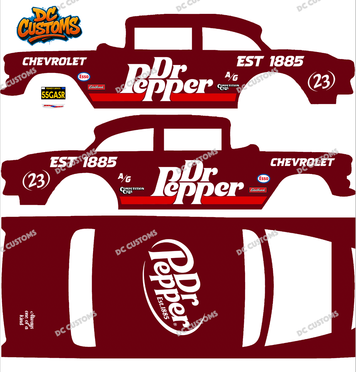 55 CHEVY GASSER (WHITE TONER) DECALS DR PEPPER