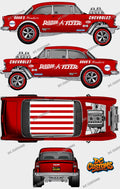 55 CHEVY GASSER (WHITE TONER) DECALS RADIO FLYER